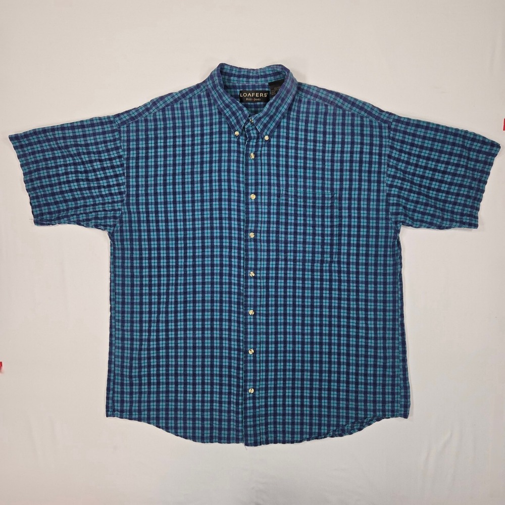Loafers Reed St. James Mens Blue Plaid Button Down Shirt 2X Dad Core Preppy